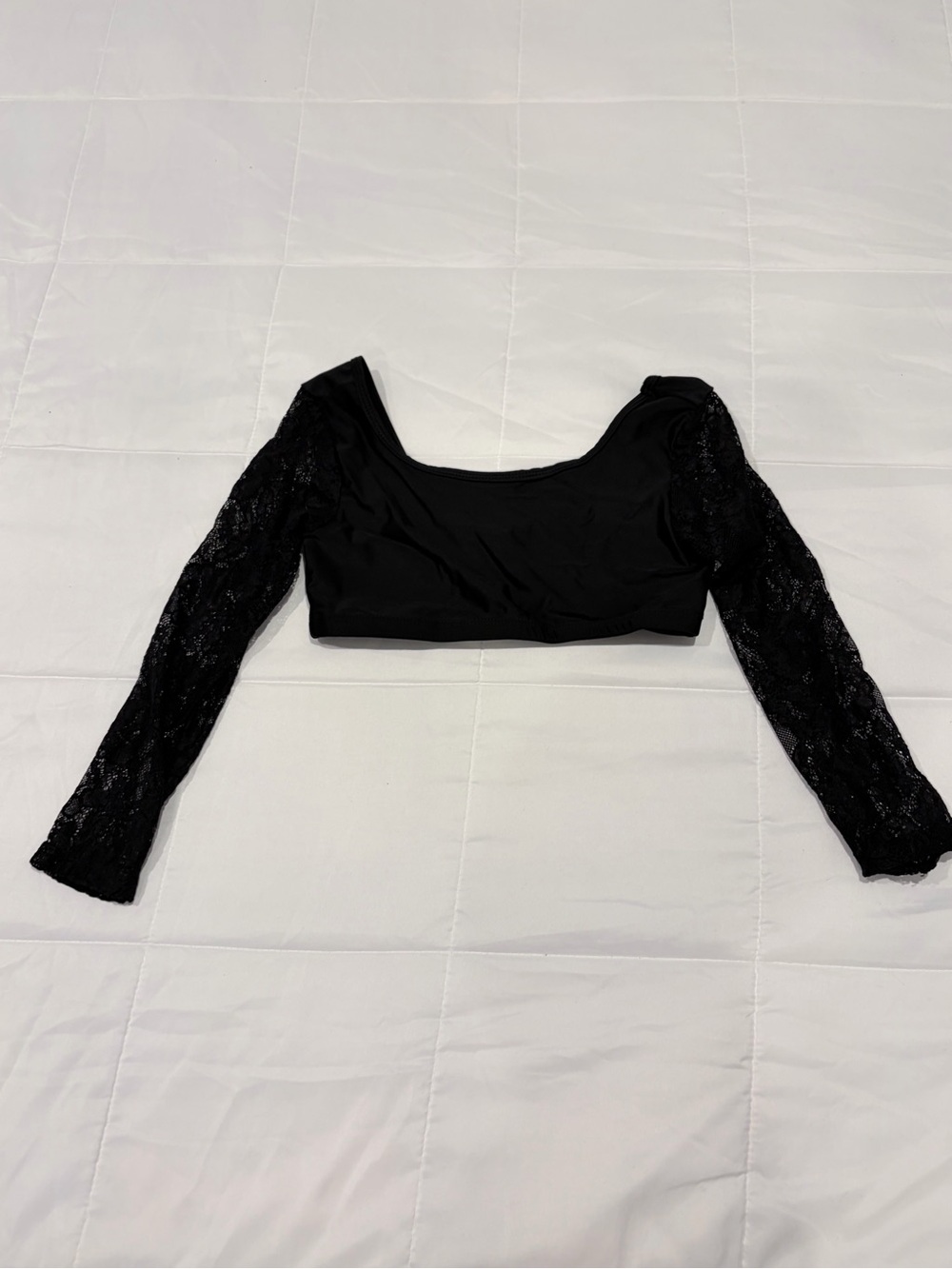 Black Lace Long Sleeve Crop Top - Kids